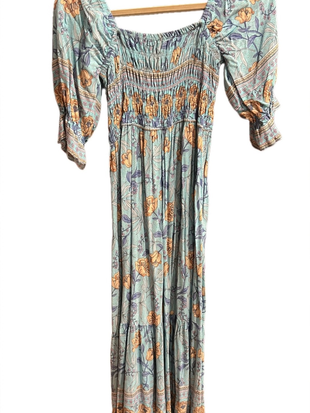 Amazon Mint Green Floral Smocked Maxi Dress with Mustard Blooms